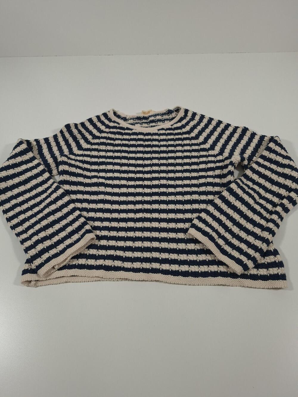 Faherty Women's Seacoast Crochet Crew sweater Medium Navy